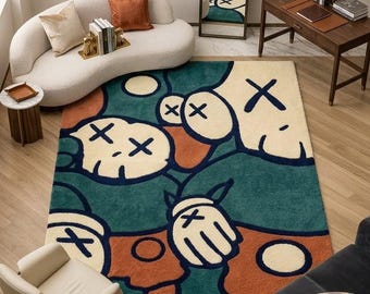 Hypebeast Handgetufteter Wollteppich 150x250, moderner Streetwear Wohnzimmerteppich, Premium Hype Art Schlafzimmerteppich, abstrakte Kaws-inspirierte Ästhetik