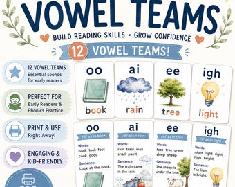Vowel Teams Phonics Flashcards | Printable Reading Practice (PDF Download)