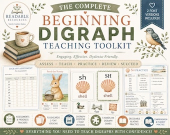 Complete Beginning Digraph Teaching Toolkit | Phonics Bundle, Flashcards, Posters, Games, Assessments, Decodable Reading, Dyslexia-Friendly
