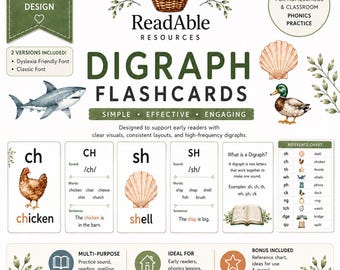 Flashcards met beginnende tweeklanken | Printbare fonetische kaarten | Dyslexievriendelijk PDF-bestand
