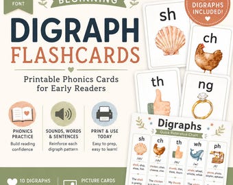 Beginning Digraph Flashcards | Printable Phonics Cards | Dyslexia Friendly PDF