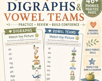 Phonics Practice Bundle | Digraph & Vowel Teams Worksheets | Dyslexia Friendly Reading Activities
