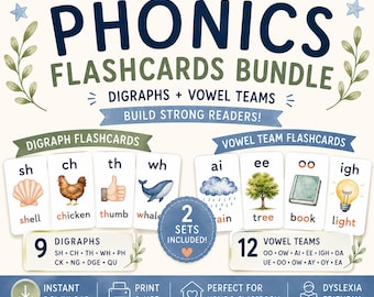 Phonics Flashcards Bundle | Digraphs & Vowel Teams (Printable)