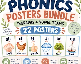Phonics Posters Bundle | Digraphs & Vowel Teams (Printable)