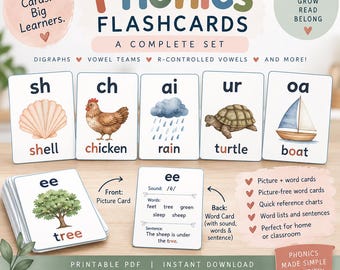 Complete Phonics Flashcards | Digraphs, Vowel Teams & R-Controlled Vowels | Printable Phonics Cards | Dyslexia-Friendly