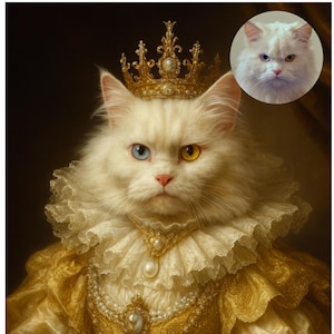 Custom Cat Person Portrait, Cat Person Gift, Royal Queen Pet Portrait, Personalized Cat Portrait, Customized Pet Painting for Cat Lover