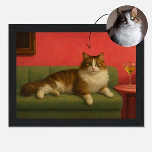 Cat Painting with Martini Custom for Pet Lover Gift, Personalized Vintage Wall Decor From Photo, Funny Cat Art Print, Bar Cart Decor