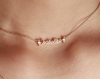 Collar personalizado con nombre delicado en oro macizo de 14 quilates, joyería infantil personalizada, letra con colgante de estrella.