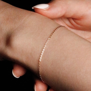 Bracelets dames chaîne scintillante en or massif 14 carats, bracelet style câble empilable, bijoux de tous les jours pour elle