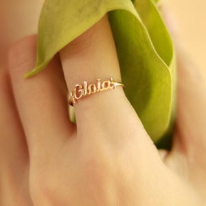 Anillo con letra de estrella, anillo de estrella del norte, oro macizo de 14 quilates, ideas de regalo para ella, idea de regalo para esposa, regalo de cumpleaños para mí, idea de regalo de cumpleaños para esposa