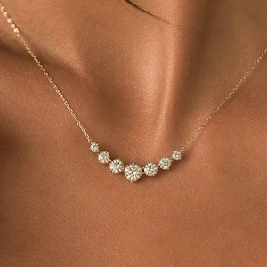 14K Solid Gold 1.5ct Gradient Diamond Smile Necklace, Lab-Grown Diamond Necklace, Fine Jewelry Gift For her, Classic Diamond Pendant