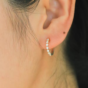 Lab Grown Diamond Huggie Earrings: 14K Gold Cartilage Hoop