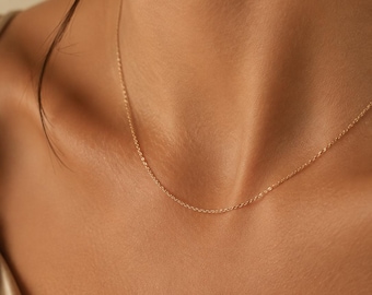 14 Collier torsadé délicat en or massif, collier superposé fin, chaîne de tous les jours, chaîne pour pendentif, cadeau pour elle