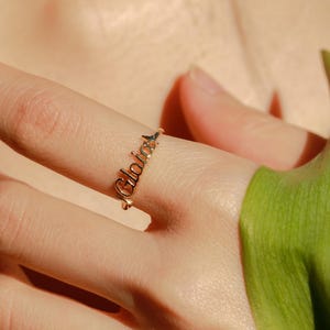 Anillo con letra de estrella, anillo de estrella del norte, oro macizo de 14 quilates, ideas de regalo para ella, idea de regalo para esposa, regalo de cumpleaños para mí, idea de regalo de cumpleaños para esposa