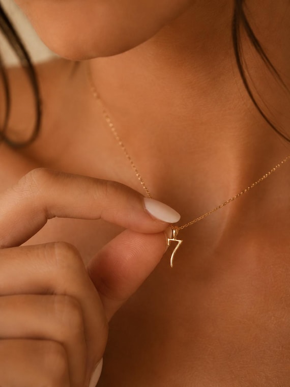 9K Real Gold  Lucky Number Necklace, Lucky Charm Pendant, Solid Gold Necklace, Personalized Necklace Gift for Her, Birthday Gift