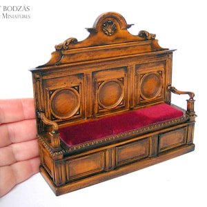 Renaissance revival hall bench (Miniature furniture for dollhouses in 1:12 scale)