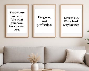 Minimalist Printable Quote Posters – Set of 3 Motivational Wall Art Prints (A4 & 8x10, Digital Download)