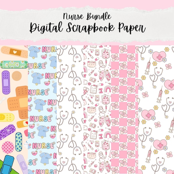 Digital Scrapbook Paper, Digital Paper, Printable Paper, Patterned Paper, Nurse, CNA, RN, Nurse Pattern, Doctor, Medical, PA