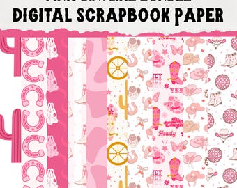 Digital Scrapbook Paper, Digital Paper, Printable Paper, Patterned Paper, Cowgirl, Rhinestone Cowgirl, Girly, Pink, Glitter