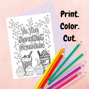 Grandma birthday card, Grandma Birthday gift, Grandma Mother&#39;s Day card, Printable Grandma Card, Grandma coloring page, kids coloring page