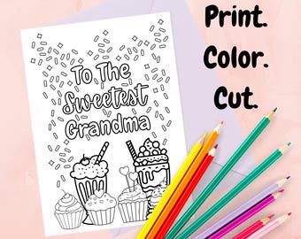 Grandma birthday card, Grandma Birthday gift, Grandma Mother's Day card, Printable Grandma Card, Grandma coloring page, kids coloring page