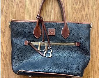 Dooney and Bourke Navy Pebble Grain Handle Tote Bag - Minimalism top handle handbag, Old money purse, Navy leather handbag, Everyday purse