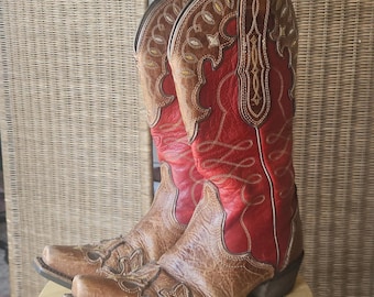 Ariat "Zealous" Women's Brown and Red Snip Toe Cowboy Boots, Festival, Western, Leather Boots - Size 6B