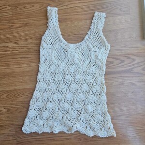 Vintage Cream Crochet Tank Top, Boho, Open Knit, Summer, Festival Outfit, Going Out Top - Size Small