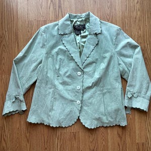 90&#39;s Teal Scalloped Hem Leather Jacket