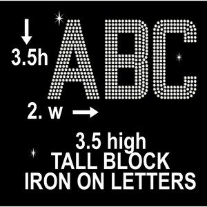 3.5 high tall block bling font,  Alphabet iron on bling iron on custom words, rhinestone letters, bling names, Bedazzled iron on patch,