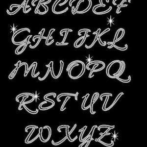 Rhinestone Script font iron on bling, iron on custom words, rhinestone letters, bling names, Bedazzled patch, Iron on letters, bling numbers