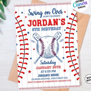 Plantilla de invitación de cumpleaños de béisbol, invitación deportiva editable (descarga digital)