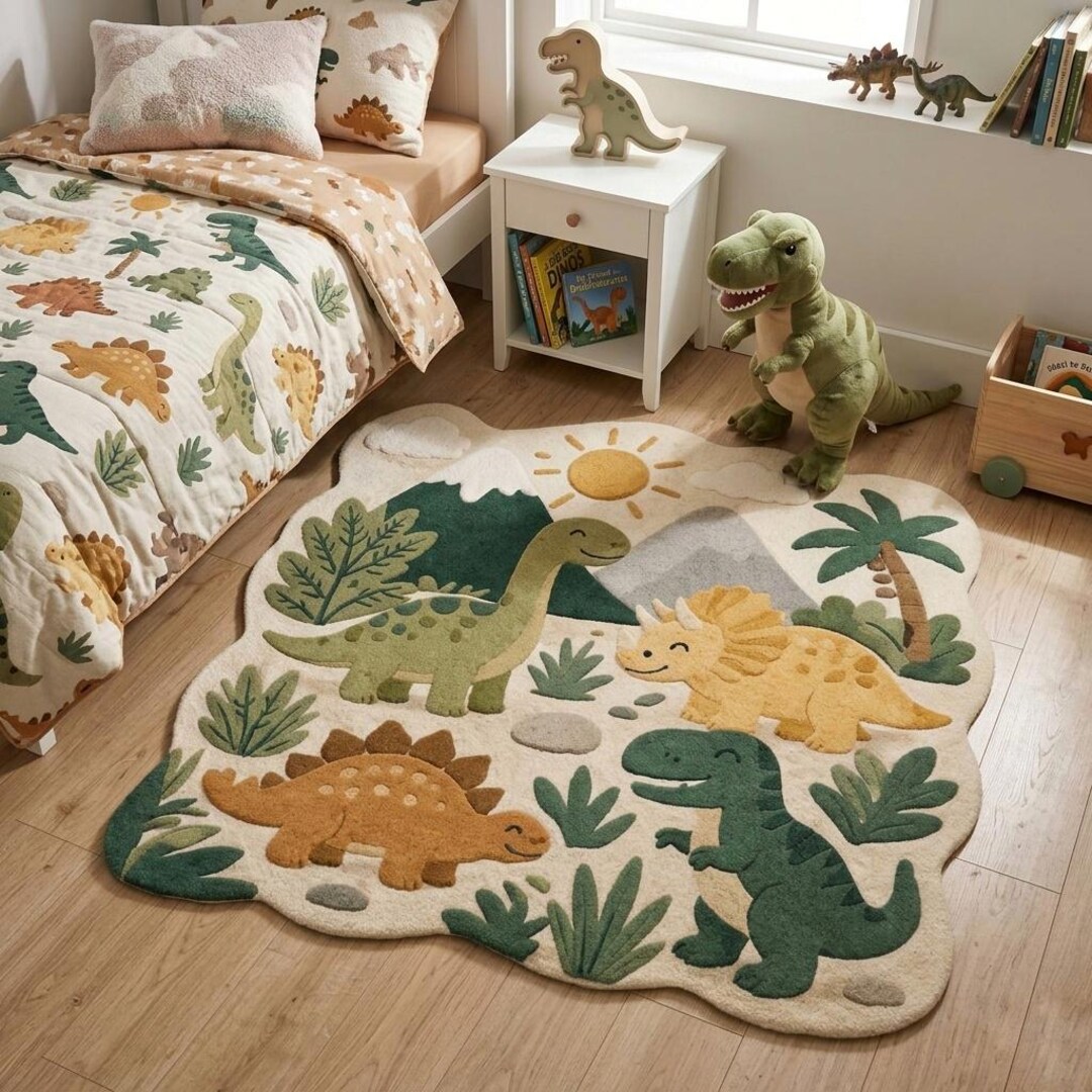 Cute Dinosaur Kids Rug, Nursery Play Mat, Baby Room Decor, Cartoon Dino ...