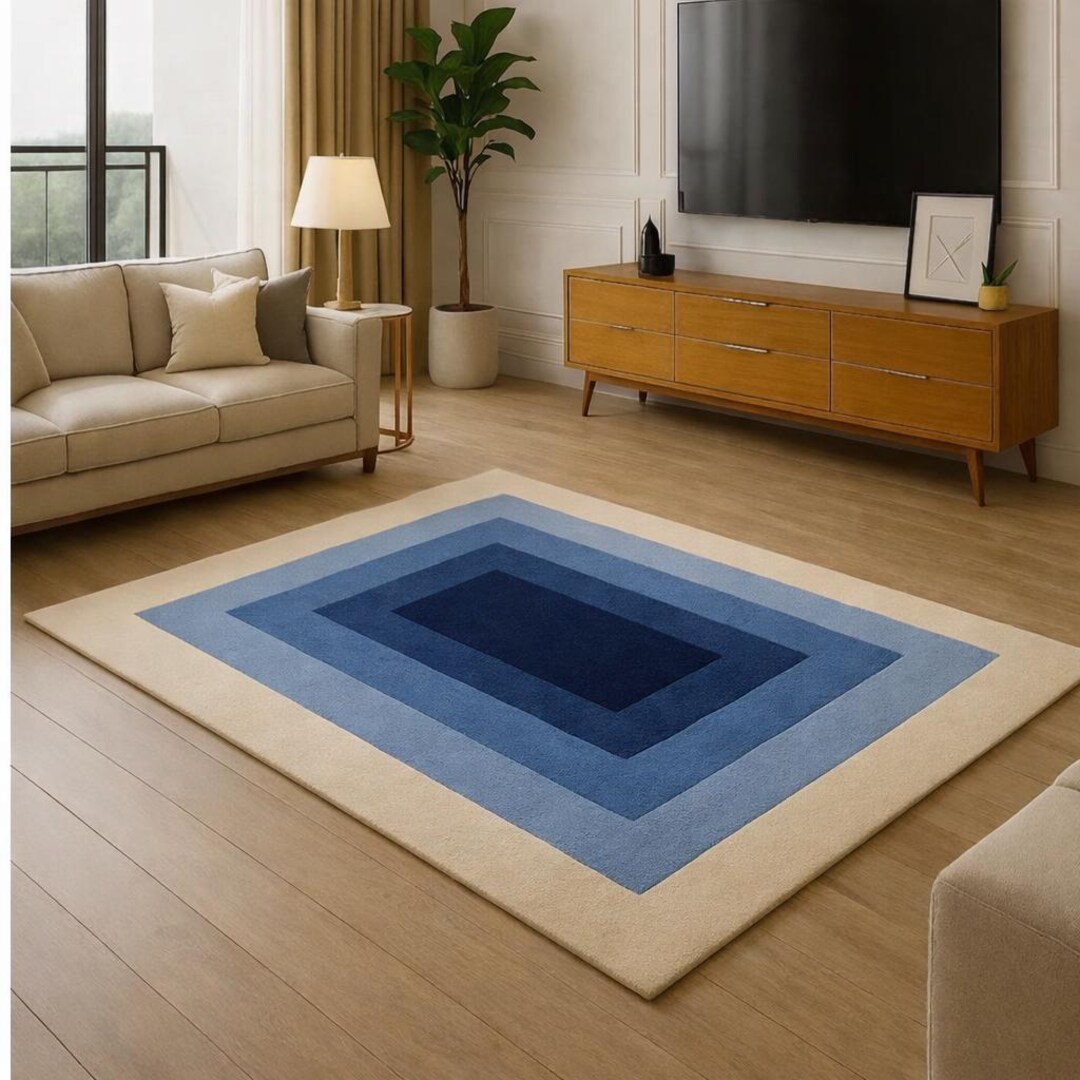 Gradient Area Rug Handmade Blue Gradient Area Rug | Mid-century Modern Geometric Carpet ...