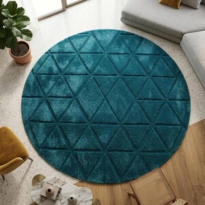 Teal Round Rug, Geometric Triangle Pattern Carpet, Modern Area Rug, Soft Plush Floor Mat, Living Room Bedroom Decor, custum size