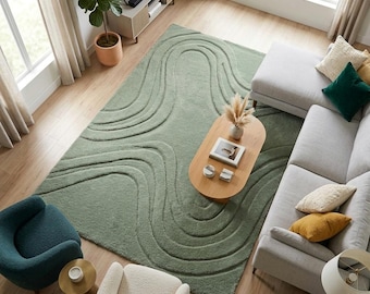 Minimalistischer Teppich, Abstrakter Teppich, Minimalistischer Teppich, Weicher Plüschteppich, Handgeknüpfter Teppich für Wohnzimmer, Schlafzimmer