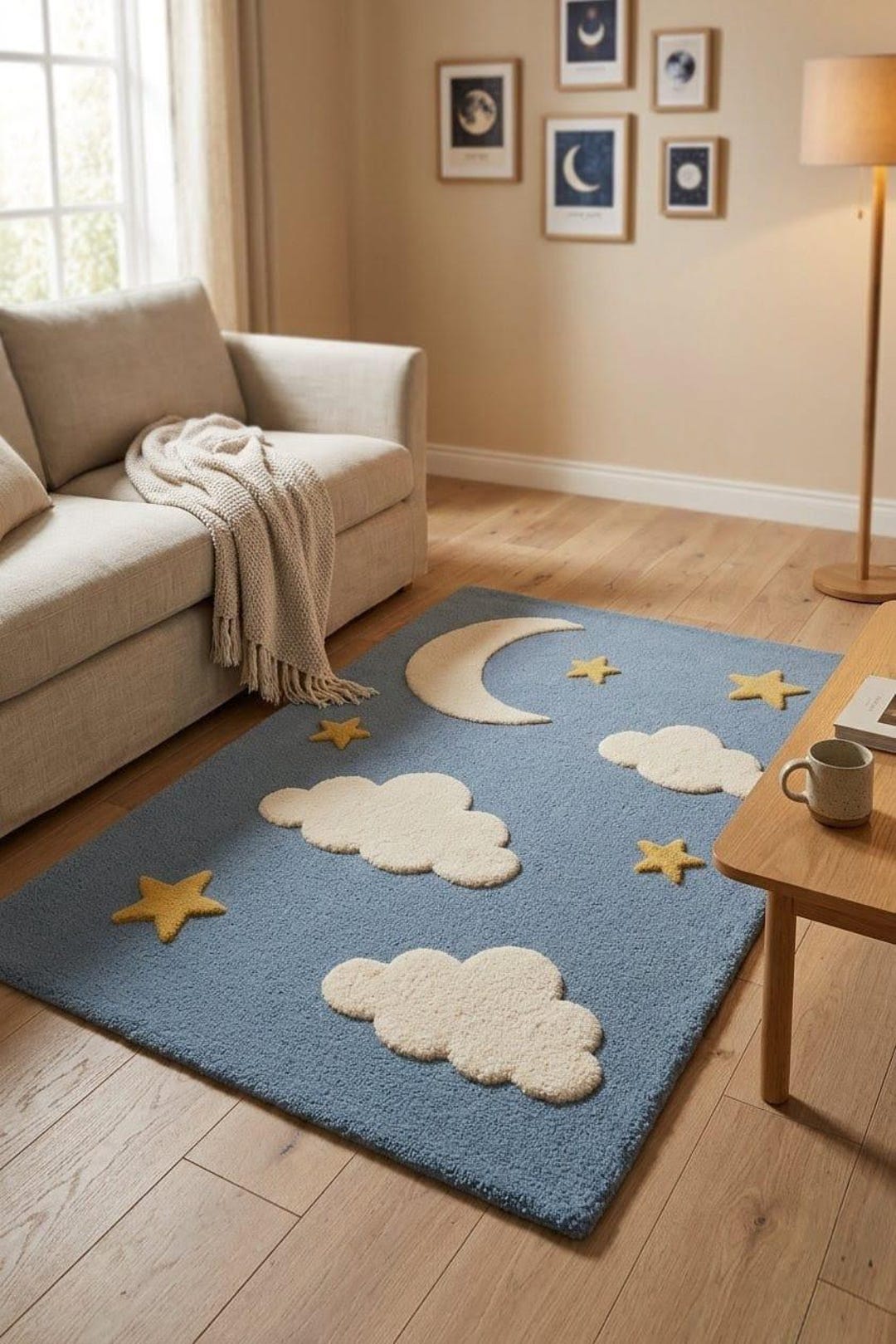 Moon and Stars Nursery Rug – Blue Kids Bedroom Carpet - Etsy