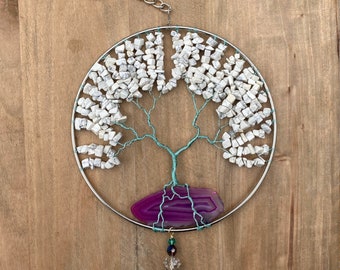 100/% recycled copper Brazilian agate with tree of life suncatcher