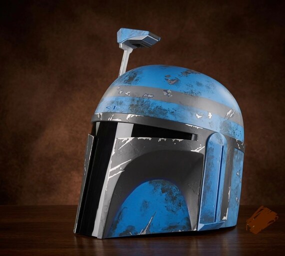 Handmade Vintage Beskar Mandolorian Helmet Black & blue- Star Wars Steel Cosplay| Space Warrior| Sci-fi collectible | Costume armor