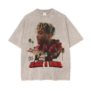 Juice Wrld &quot; Black & White &quot; Oversize Washed Graphic T Shirt