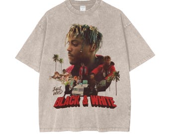 Juice Wrld " Black & White " Oversize Washed Graphic T Shirt