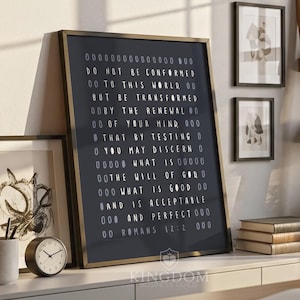 Romanos 12:2 No os conforméis, arte bíblico moderno azul marino, descarga digital