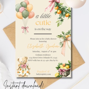 A Little Cutie Baby Shower Invitation, Editable - Printable - Canva Template - Girl Baby Shower Invite - Little Cutie Invite