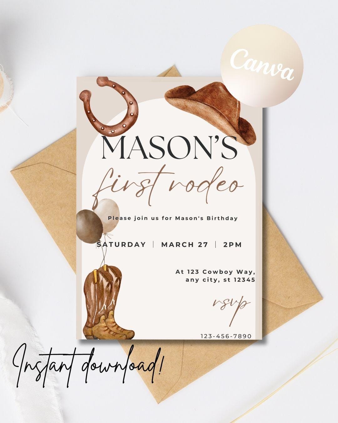 First Rodeo Birthday Invite, First Birthday Invitation Gender Neutral ...
