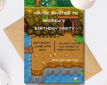 Stardew Valley Birthday Invite, Stardew Valley, Video Game Invite, Birthday Invite, Fun-and-games, Mines, Cozy Games