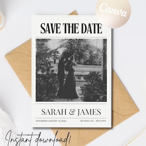 Editable Save the Date Newspaper Template, Wedding Announcement, Engagement Newspaper, Canva Template