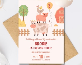 Calling All Party Animals Farm Invitation, Birthday Farm Animal Invite, Any Age, Farm Invitation, Barnyard Bash Invitation