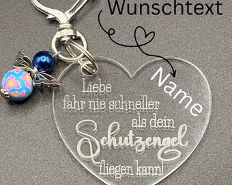 Driving licence keychain guardian angel name engraving gift