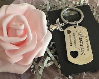 Keychain for driver's license with guardian angel & personal engraving