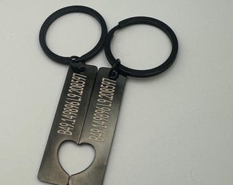 Personalized partner keychains with coordinates & bottle opener set of 2